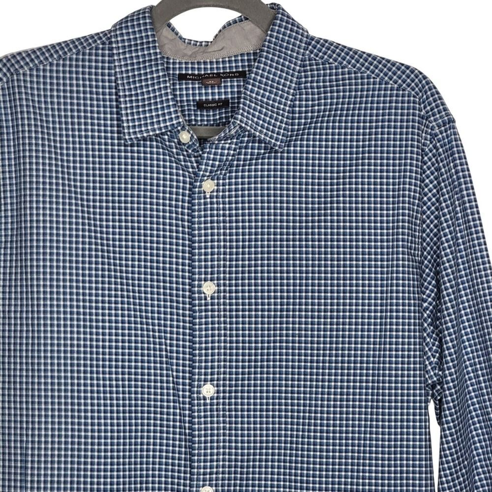Michael Kors Classic Fit Shirt XL Blue Plaid Check Long Sleeve Button Down Prepp